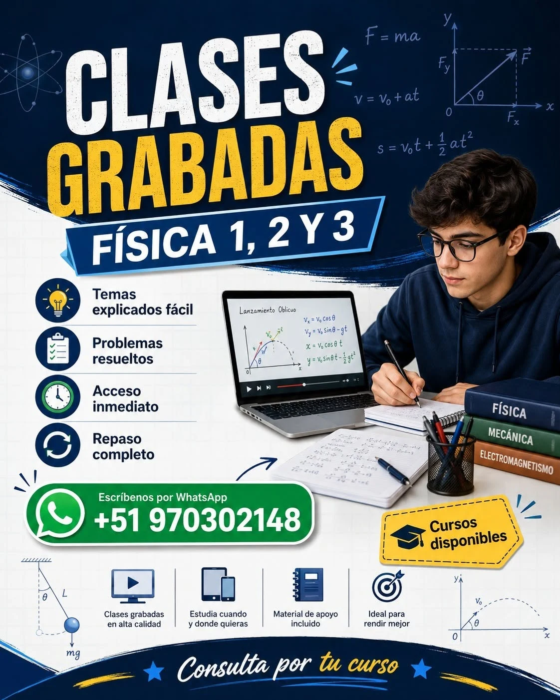 Cursos grabados: Física 1, 2 y 3